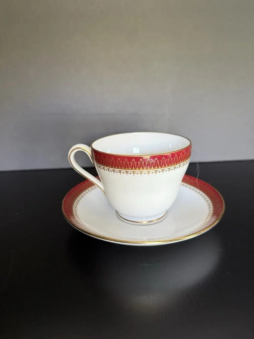 Vintage Spode Viscount Y8154 Maroon Gold Bone China Tea Cup & Saucer England